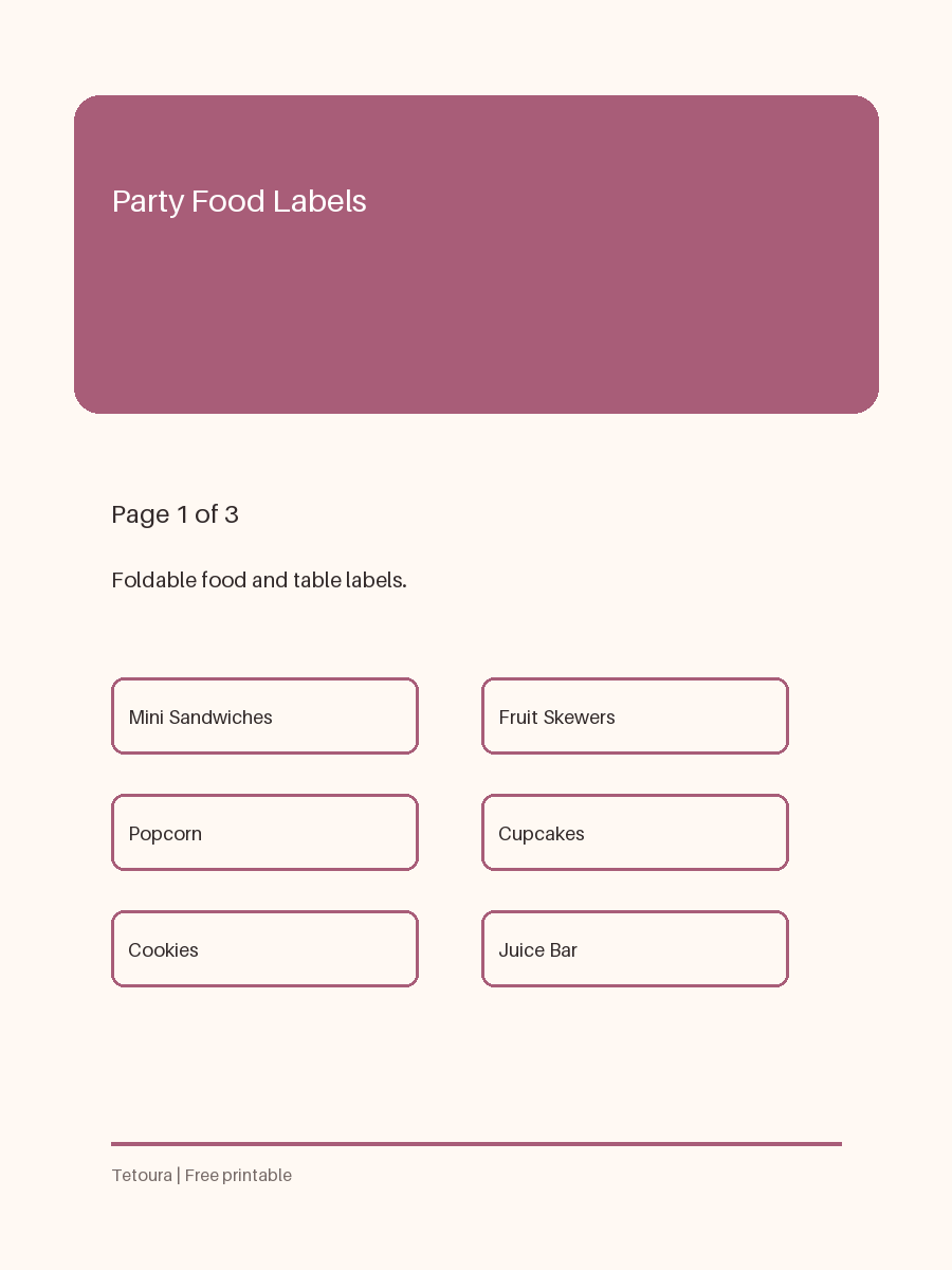 Preview of Party Food Labels